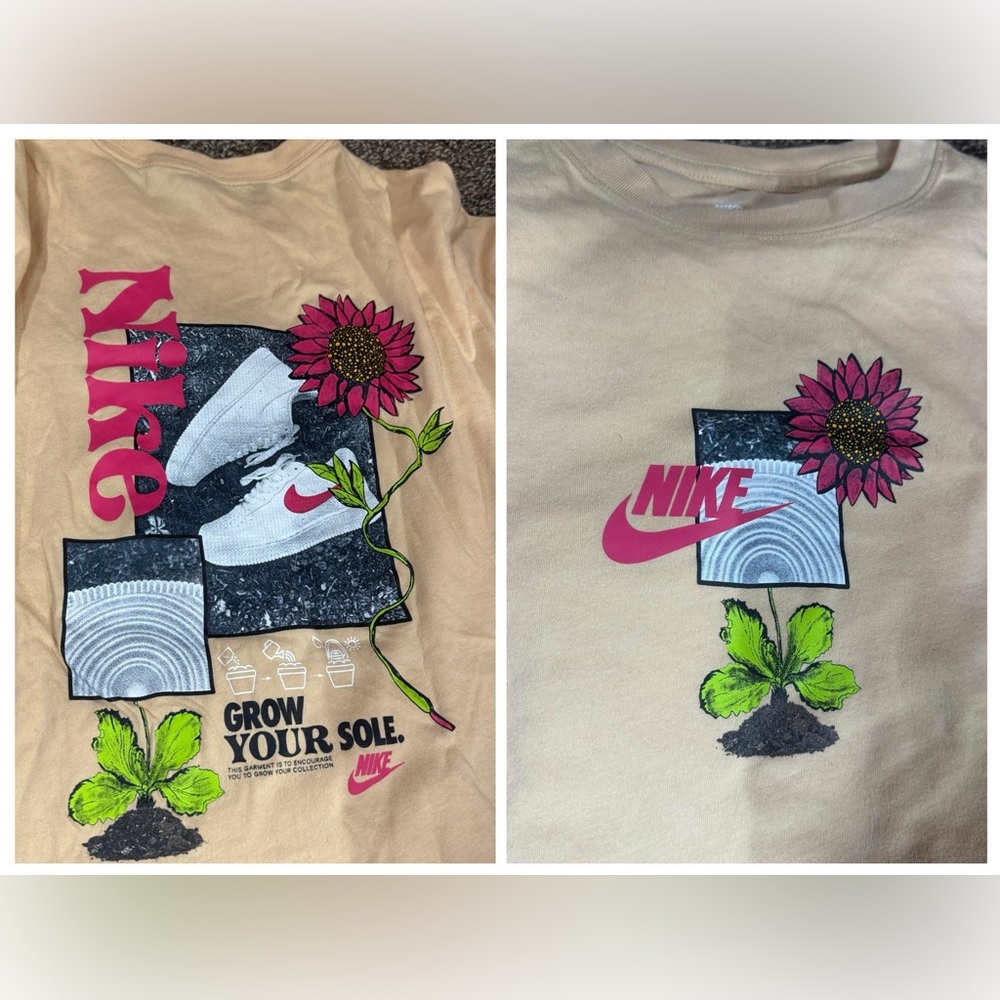 Nike Pink and Tan Short Sleeve Tees with Floral Graphic